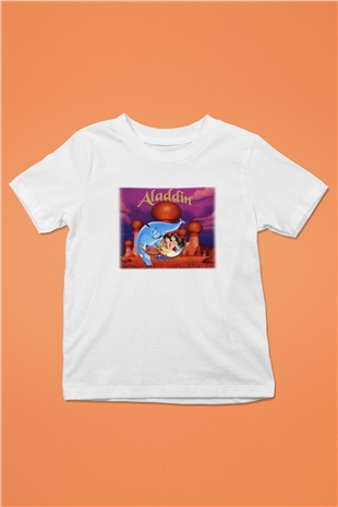 Aladdin Baskılı Beyaz Unisex Çocuk Tişört