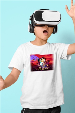 Aladdin Baskılı Beyaz Unisex Çocuk Tişört