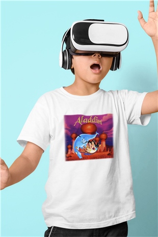 Aladdin Baskılı Beyaz Unisex Çocuk Tişört