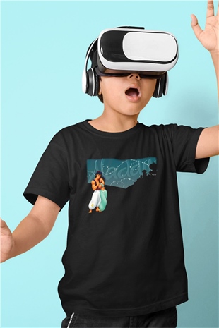 Aladdin Baskılı Siyah Unisex Çocuk Tişört