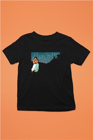 Aladdin Baskılı Siyah Unisex Çocuk Tişört