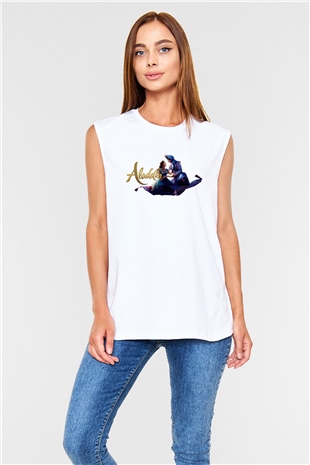 Aladdin Beyaz Unisex Kolsuz Tişört