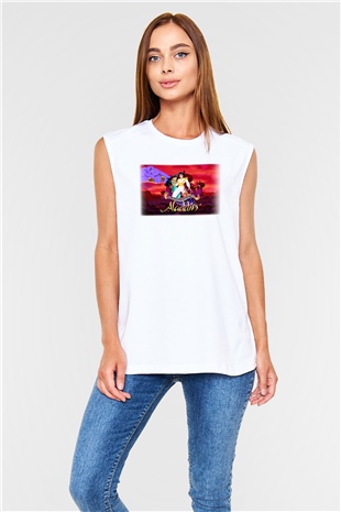 Aladdin Beyaz Unisex Kolsuz Tişört
