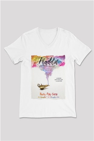 Aladdin Beyaz Unisex V Yaka Tişört