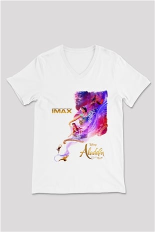 Aladdin Beyaz Unisex V Yaka Tişört
