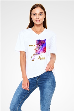 Aladdin Beyaz Unisex V Yaka Tişört