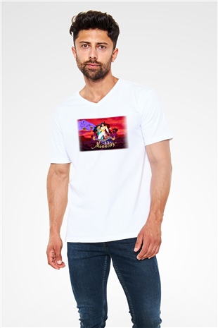 Aladdin Beyaz Unisex V Yaka Tişört T-Shirt