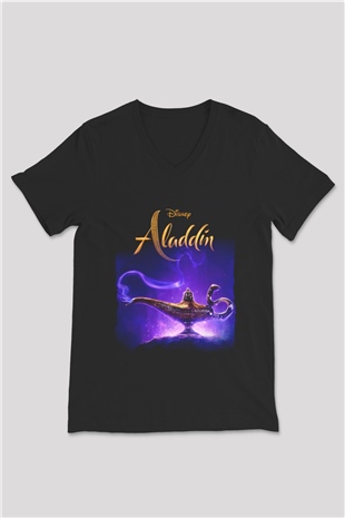 Aladdin Siyah Unisex V Yaka Tişört