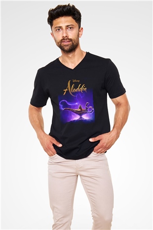 Aladdin Siyah Unisex V Yaka Tişört