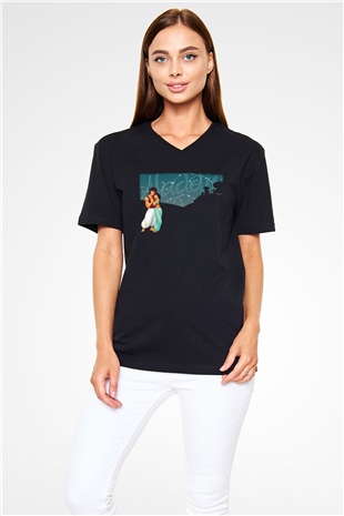 Aladdin Siyah Unisex V Yaka Tişört T-Shirt