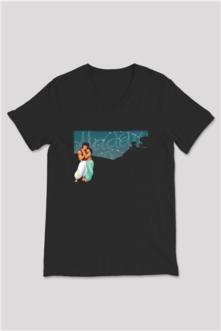 Aladdin Siyah Unisex V Yaka Tişört T-Shirt