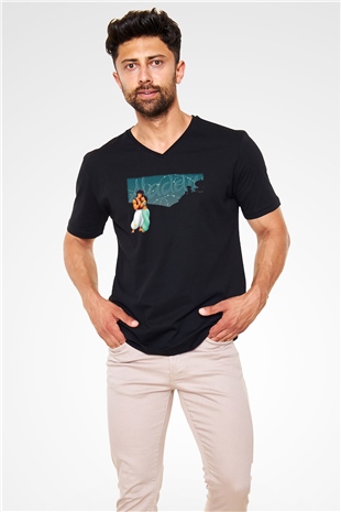 Aladdin Siyah Unisex V Yaka Tişört T-Shirt