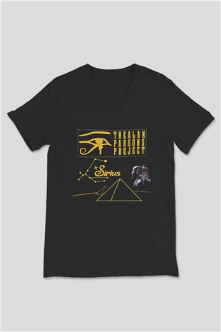 Alan Persons Project Baskılı Unisex Siyah V Yaka Tişört - Tshirt