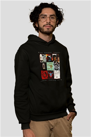 Alan Persons Project Baskılı Unisex Siyah Kapüşonlu Sweatshirt
