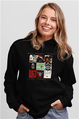 Alan Persons Project Baskılı Unisex Siyah Kapüşonlu Sweatshirt