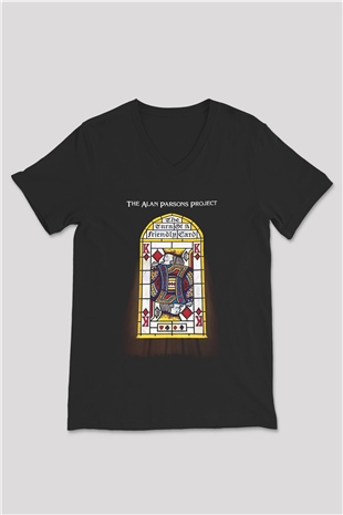 Alan Persons Project Baskılı Unisex Siyah V Yaka Tişört - Tshirt