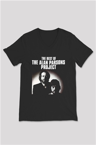 Alan Persons Project Baskılı Unisex Siyah V Yaka Tişört - Tshirt