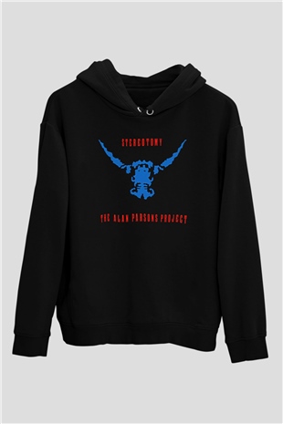 Alan Persons Project Baskılı Unisex Siyah Kapüşonlu Sweatshirt