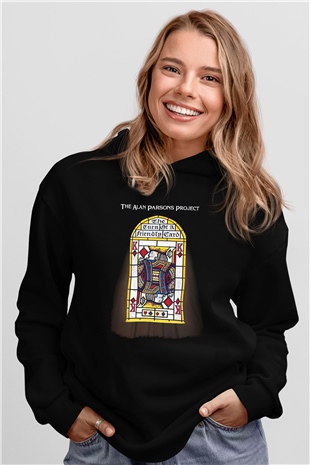 Alan Persons Project Baskılı Unisex Siyah Kapüşonlu Sweatshirt
