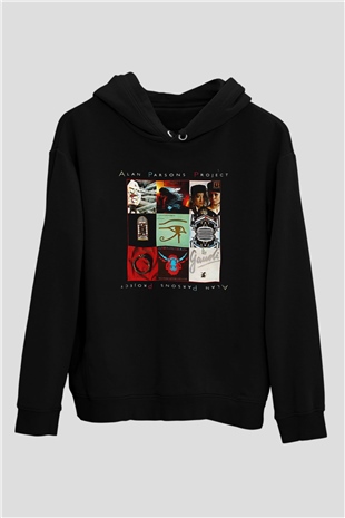 Alan Persons Project Baskılı Unisex Siyah Kapüşonlu Sweatshirt