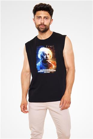 Albert Alıntı Baskılı Unisex Kolsuz Siyah Tişört - Tshirt
