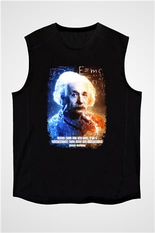 Albert Alıntı Baskılı Unisex Kolsuz Siyah Tişört - Tshirt