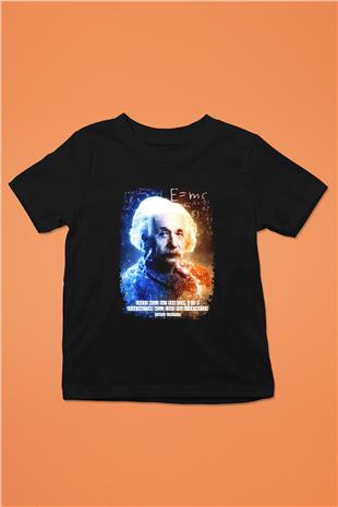 Albert Alıntı Baskılı Unisex Siyah Çocuk Tişörtü - Tshirt