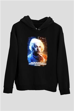 Albert Alıntı Baskılı Unisex Siyah Hoodie
