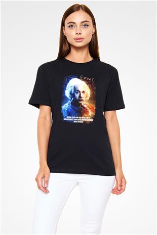 Albert Alıntı Baskılı Unisex Siyah Tişört - Tshirt