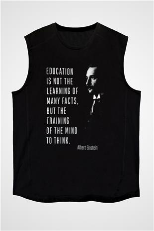 Albert Einstein Alıntı Baskılı Unisex Kolsuz Siyah Tişört - Tshirt