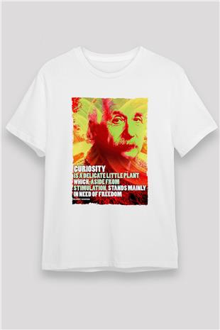 Albert Einstein Alıntı Baskılı Unisex Beyaz Tişört - Tshirt
