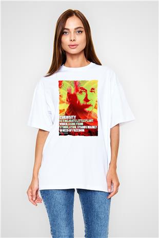 Albert Einstein Alıntı Baskılı Unisex Oversize Beyaz Tişört - Tshirt