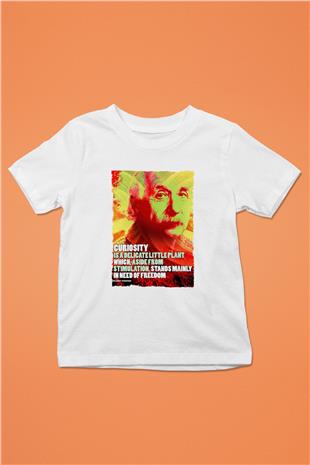 Albert Einstein Alıntı Baskılı Unisex Beyaz Çocuk Tişörtü - Tshirt
