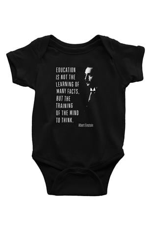 Albert Einstein Alıntı Baskılı Unisex  Siyah Bebek Body - Zıbın