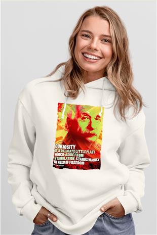 Albert Einstein Alıntı Baskılı Unisex Ekru Hoodie
