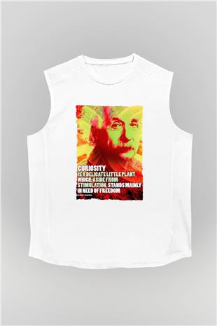Albert Einstein Alıntı Baskılı Unisex Kolsuz Beyaz Tişört - Tshirt