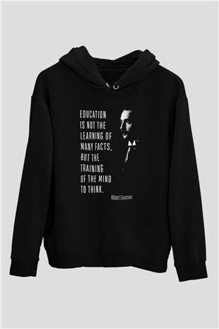 Albert Einstein Alıntı Baskılı Unisex Siyah Hoodie