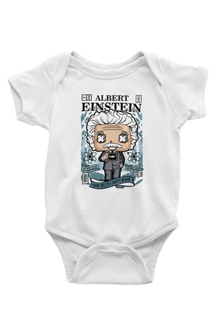 Albert Einstein Baskılı Unisex Beyaz Bebek Body - Zıbın