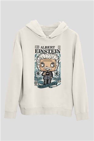 Albert Einstein Baskılı Unisex Beyaz Hoodie