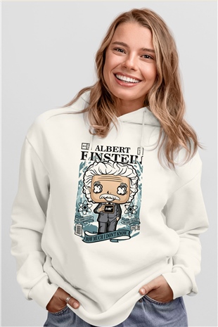 Albert Einstein Baskılı Unisex Beyaz Hoodie