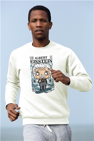 Albert Einstein Baskılı Unisex Beyaz Sweatshirt