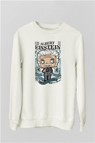Albert Einstein Baskılı Unisex Beyaz Sweatshirt