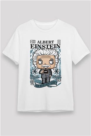 Albert Einstein Baskılı Unisex Beyaz Tişört