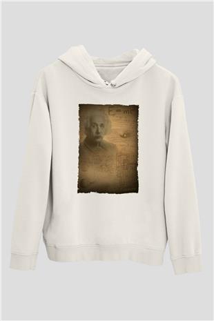 Albert Einstein Baskılı Unisex Ekru Hoodie
