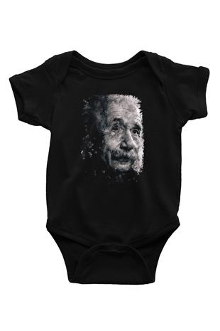 Albert Einstein Baskılı Unisex  Siyah Bebek Body - Zıbın