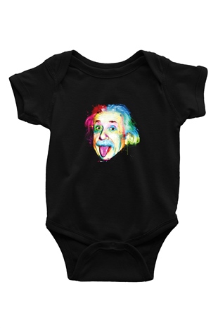 Albert Einstein Baskılı Unisex Siyah Bebek Body - Zıbın
