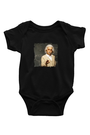 Albert Einstein Baskılı Unisex Siyah Bebek Body - Zıbın