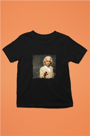 Albert Einstein Baskılı Unisex Siyah Çocuk Tişört