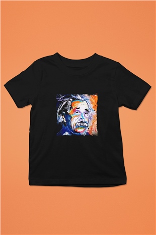 Albert Einstein Baskılı Unisex Siyah Çocuk Tişört