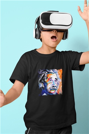 Albert Einstein Baskılı Unisex Siyah Çocuk Tişört